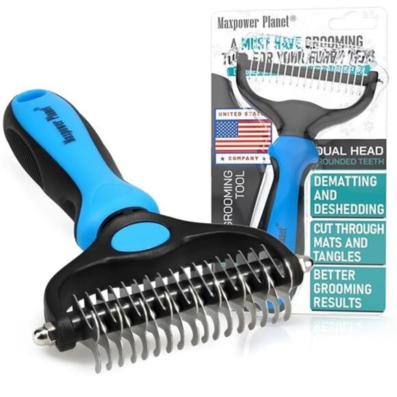 Pet Grooming Brush - Double Sided Shedding, Dematting Undercoat Rake for Dogs - Picture 7 of 7